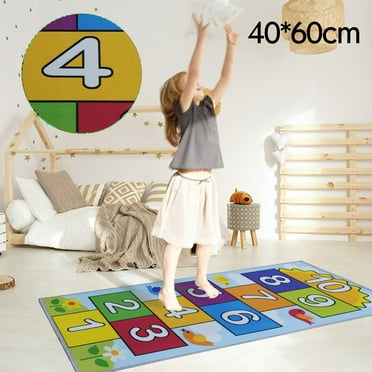 Hop and Count Hopscotch Rug for Kids, Kids Floor Play Area Rug, Play Space & Room Decor, Non Slip Backing, Game Carpet Crawl Jump Mat for Children Numbers Learning