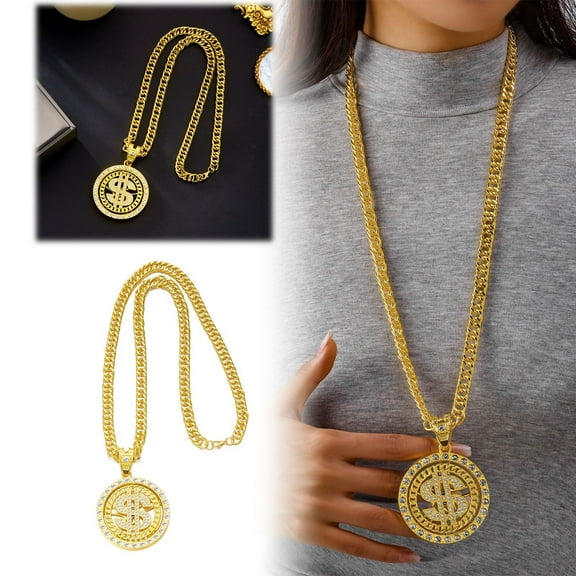 Hop Gold Dollar Pendant Necklace Turntable Rotating Chain Rapper Street Style Jewelry for Men Women