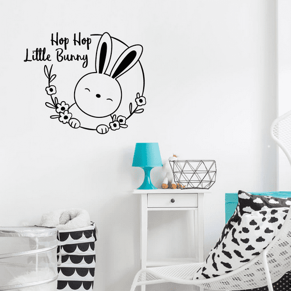 Hop Hop Little Bunny Vinyl Wall Decal Wall Art Wall Sticker Decoration Cute Bunny Character Silhouette Vinyl Wall Deor For Kids Room Bedroom Nursery Room For Home Wall Design Size (20x20 inch)