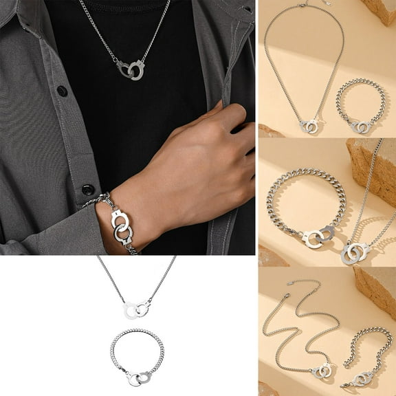 Hop Men's Jewelry Set Stainless Steel Pendant Necklace Bracelet Double Ring Trendy European Style Accessories for Men