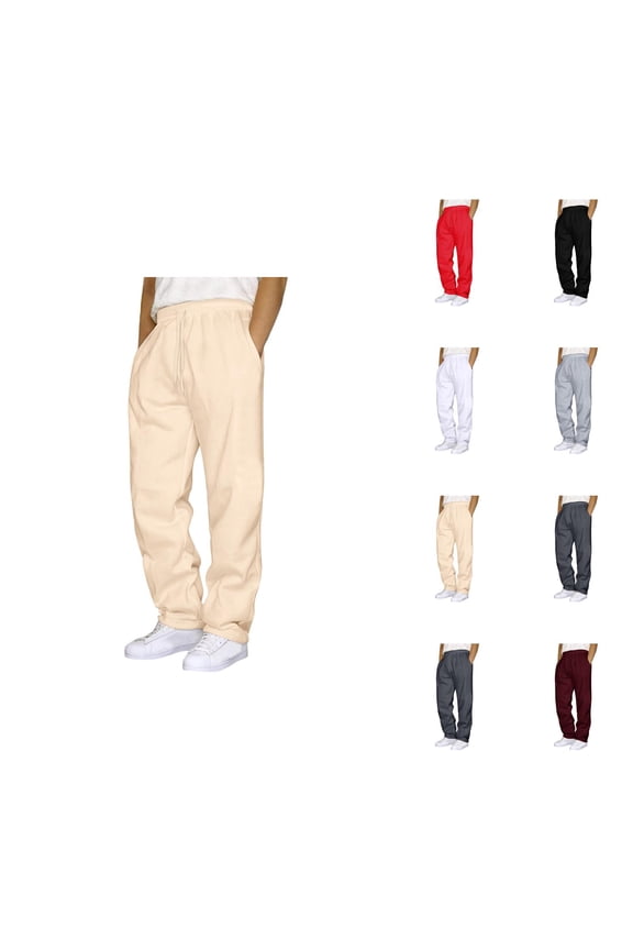 Hop Pants Casual Solid Color Track Lace-Up Workout Joggers with Pockets, Men’s Fleece Sweatpants, Baggy Cargo Trousers, Elastic Waist & Drawstring