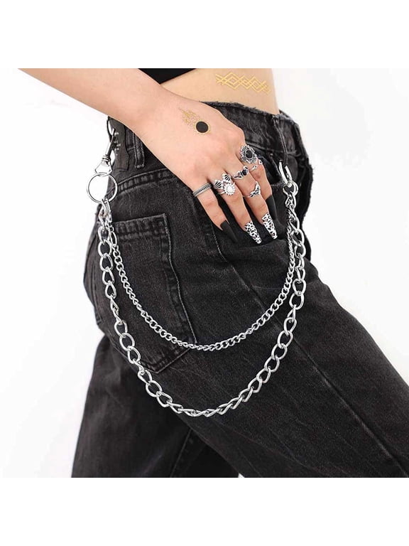 Body Chain Metal Thick Wallet Pocket Keychain Jewelry For Men Women Stylish Waist Accessory Fashionable Silver Decorative
