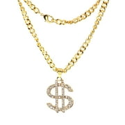 FOWOUKIOR Gold Necklace Chain for Men with Dollar Sign, Bling Gold Plated Hop Dollar Necklace Pendant Rhinestone Jewelry Punk Style