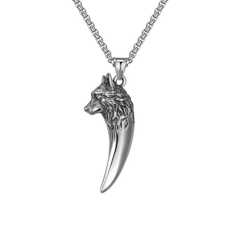 Hop Vintage Wolf Head Titanium Necklace Stainless Steel Necklace Male Wolf Teeth Pendant With Sweater Chain Walmart