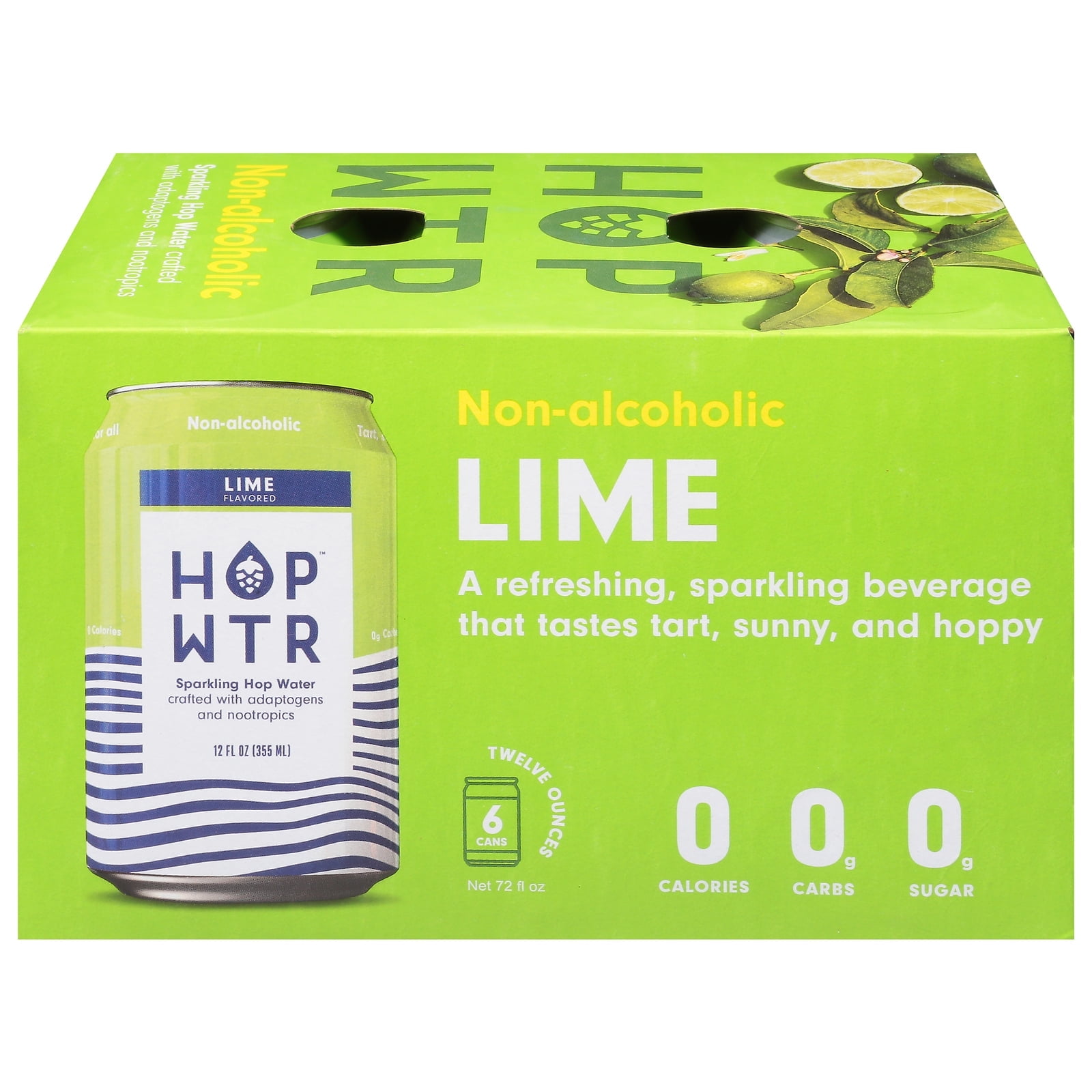 HOP WTR Non-Alcoholic Lime Sparkling Hop Water, Caffeine-Free, 6-Pack
