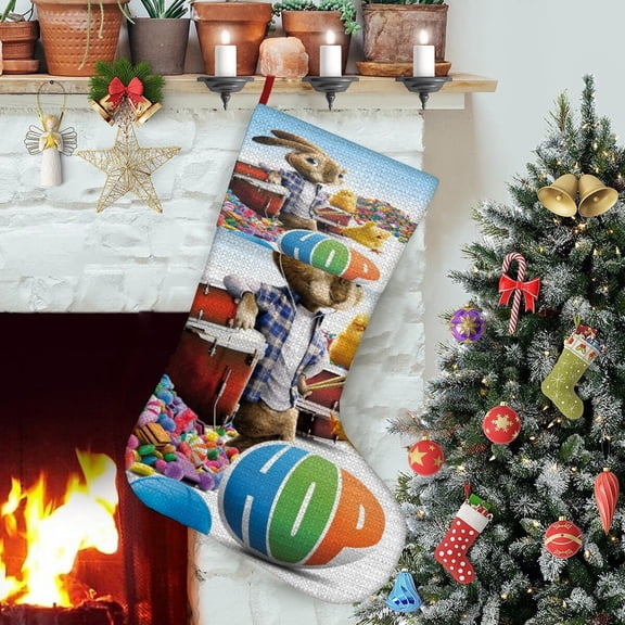 Hop-theme Christmas StockingsFine white linen for Stairs Fireplace Hanging Xmas Home Decor Christmas gift17.7"X12.6"(45cm32cm)