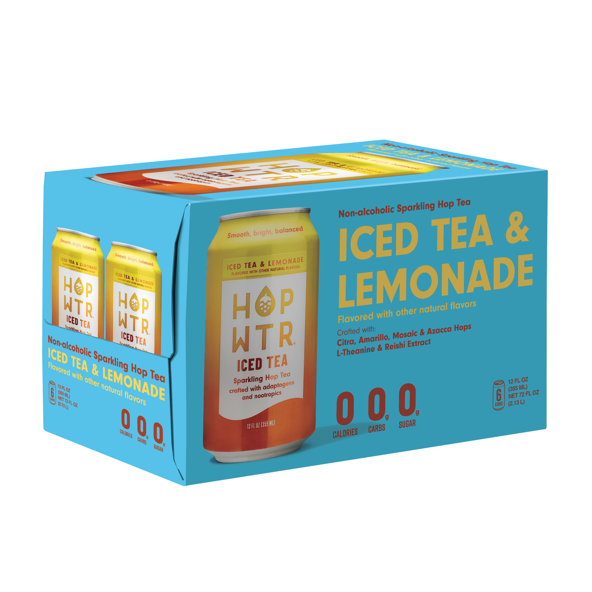 HopWtr - Non-Alcoholic Sparkling Hop Iced Tea & Lemonade, 6-Pack, 12oz Cans