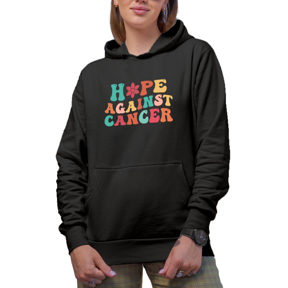 Hope Against Cancer, Motivational Quote, Groovy Retro Wavy Text Merch Gift, Black Hooded Sweatshirt or Hoodie, 2XL