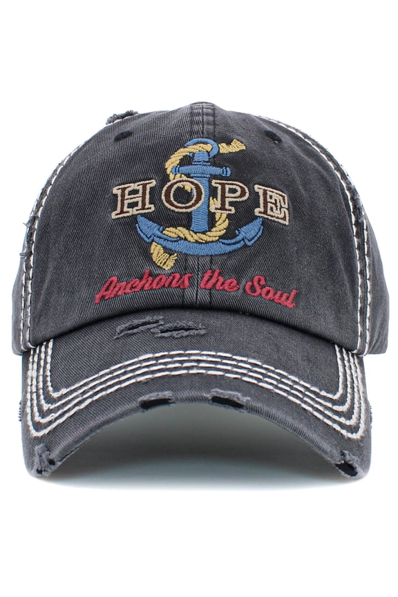 Hope Anchors the Soul Distressed Vintage Washed Baseball Cap Hat Womens