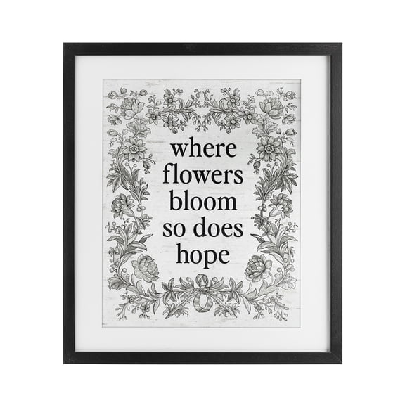 Stupell Industries Hope Blooms Vintage Border Black Framed Print Under Glass, design by Lettered and Lined, 16 x 13