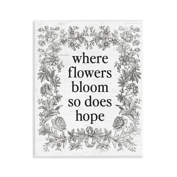 Stupell Industries Hope Blooms Vintage Border Wall Plaque Art, design by Lettered and Lined, 14 x 11
