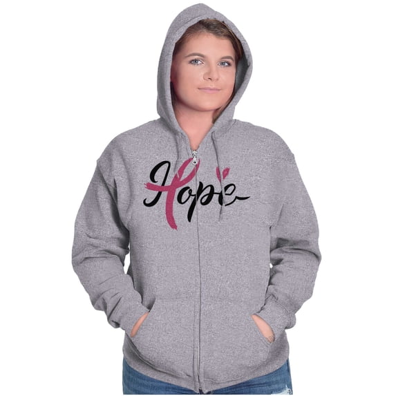 Hope Breast Cancer Awareness Ribbon Zip Hoodie Sweatshirt Women Brisco Brands X