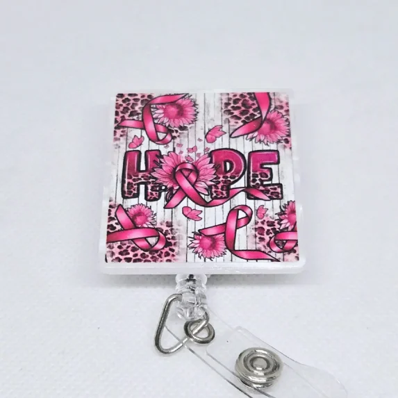 Fun Technology Badges Hope Breast Cancer Awareness Ribbon with Pink Flowers Acrylic ...