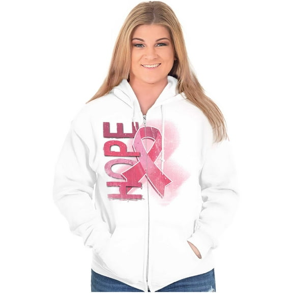 Hope Breast Cancer Awareness Warrior Womens Plus Size Graphic Zipper Hoodie Brisco Brands 2X