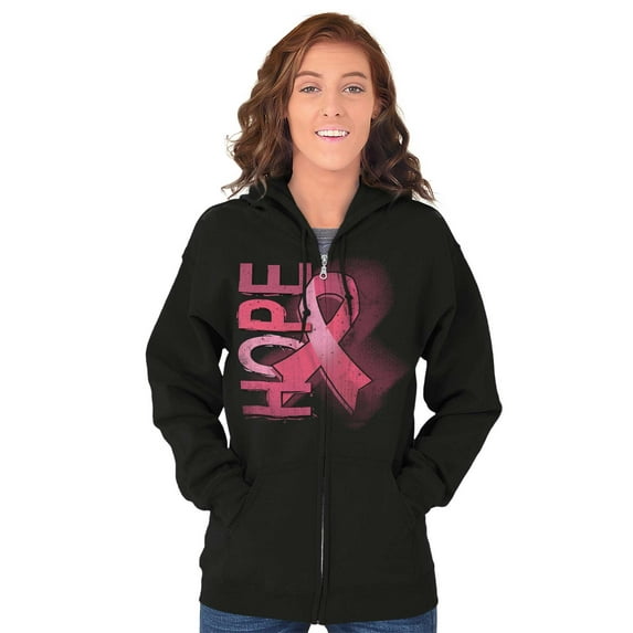 Hope Breast Cancer Awareness Warrior Zip Hoodie Sweatshirt Women Brisco Brands S