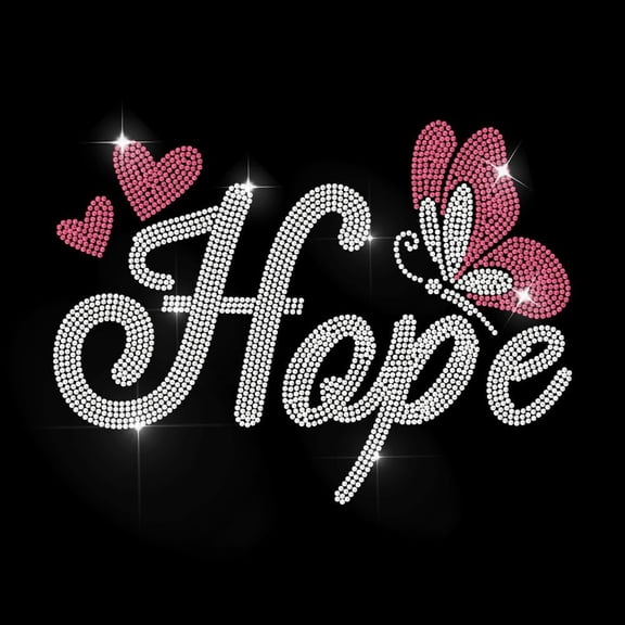 Hope Butterfly Iron on Rhinestone Decal Pink Love Hotfix Transfer Sticker Sweet Beauty Heat Transfer Patch Bling Clothing Repair Applique for T-Shirt Hat Jacket Garment Bag DIY Decor