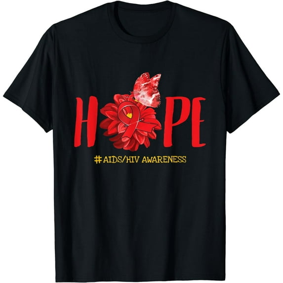 Hope Butterfly Red Ribbon AIDS/HIV Awareness Month Day Gift T-Shirt
