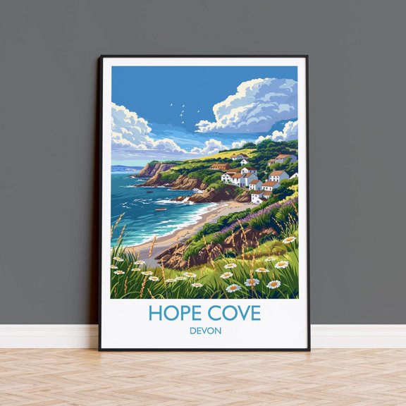 Hope Cove Travel England Devon Poster, Living Room, Gallery Wall, Home And Bedroom Decor