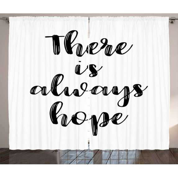 Ambesonne Hope Curtains 2 Panel Set, Hand Lettering Slogan, 108" x 90", Black and White