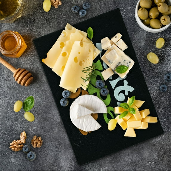Hope Cutting Board, Vintage Sixties Inspired Hand Lettering Faith and Love Message with Themes, Decorative Tempered Glass Cutting and Serving Board, Small Size, Multicolor, by Ambesonne