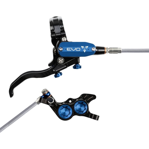 Hope EVO GR4 Disc Brake and Lever Set - Right Hand, Post Mount, 4-Piston, Braided Hydraulic Hose, Black/Blue