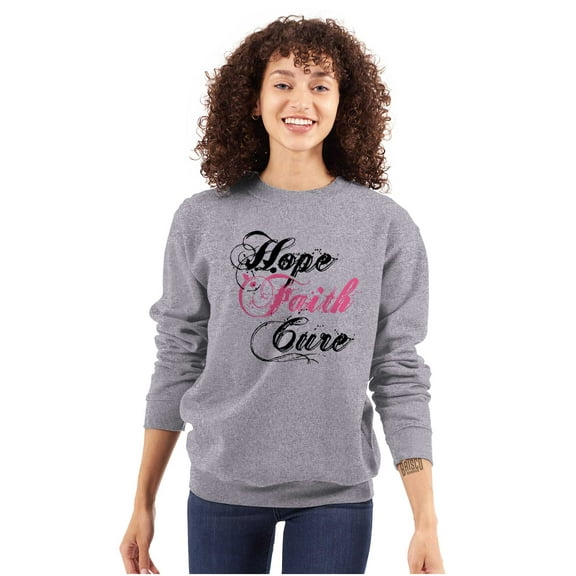Hope Faith Cure Breast Cancer Aware Women Plus Size Crewneck Sweatshirt Brisco Brands 3X