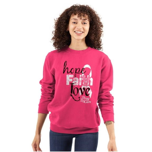 Hope Faith Love Breast Cancer Support Women Plus Size Crewneck Sweatshirt Brisco Brands 2X