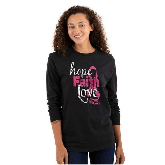 Hope Faith Love Breast Cancer Support Women's Long Sleeve T Shirt Brisco Brands M