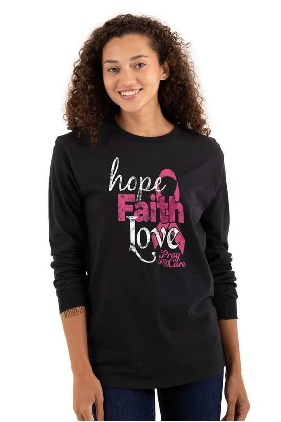 Hope Faith Love Breast Cancer Support Women's Long Sleeve T Shirt Brisco Brands M