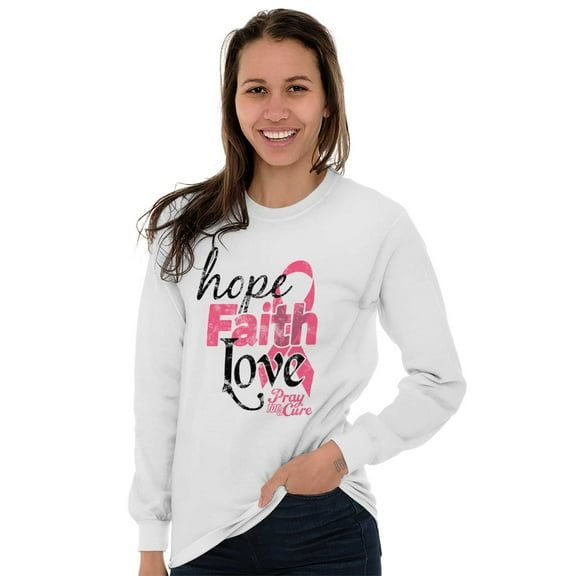 Hope Faith Love Breast Cancer Support Women's Long Sleeve T Shirt Brisco Brands S