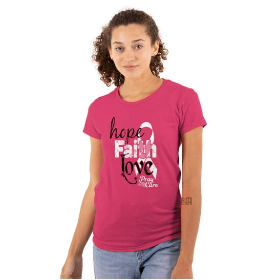 Hope Faith Love Breast Cancer Support Womens Fitted Plus Size Graphic Tee Brisco Brands 3X