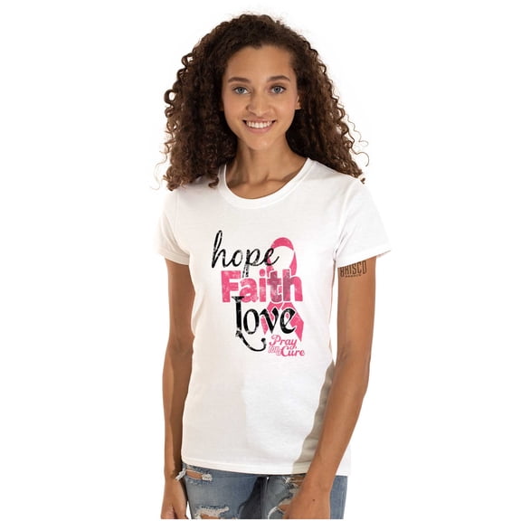 Hope Faith Love Breast Cancer Support Womens Slim Fit Graphic Tee Brisco Brands M