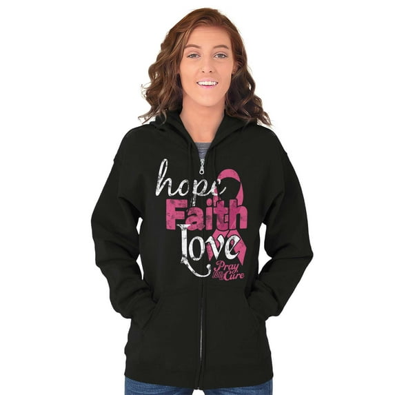 Hope Faith Love Breast Cancer Support Zip Hoodie Sweatshirt Women Brisco Brands L