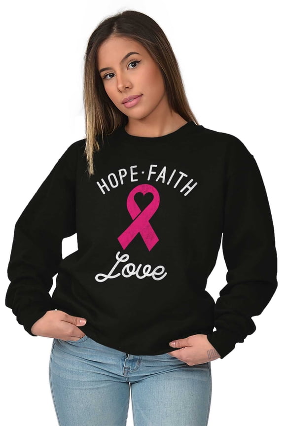 Hope Faith love Breast Cancer Ribbon Women Crewneck Sweatshirt Brisco Brands S
