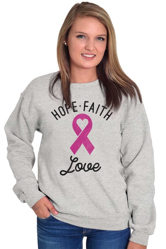 Hope Faith love Breast Cancer Ribbon Women Crewneck Sweatshirt Brisco Brands S