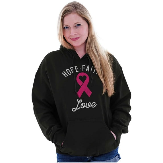 Hope Faith love Breast Cancer Ribbon Women Plus Size Graphic Pullover Hoodie Brisco Brands 2X