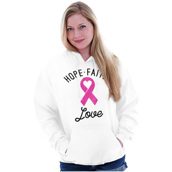 Hope Faith love Breast Cancer Ribbon Women Plus Size Graphic Pullover Hoodie Brisco Brands 3X