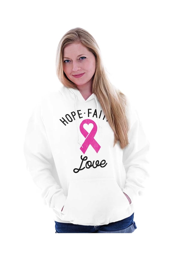 Hope Faith love Breast Cancer Ribbon Women Plus Size Graphic Pullover Hoodie Brisco Brands 3X