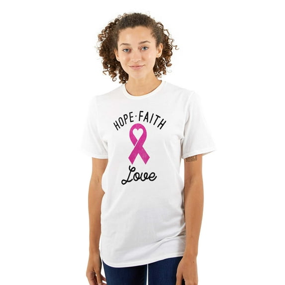 Hope Faith love Breast Cancer Ribbon Women's Plus Size Graphic Tee Brisco Brands 5X