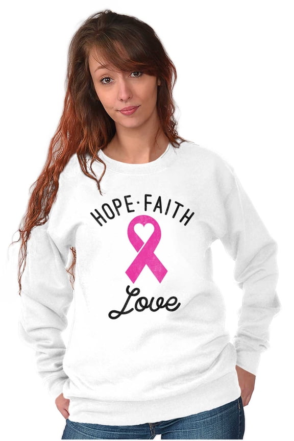 Hope Faith love Breast Cancer Ribbon Women Plus Size Crewneck Sweatshirt Brisco Brands 5X