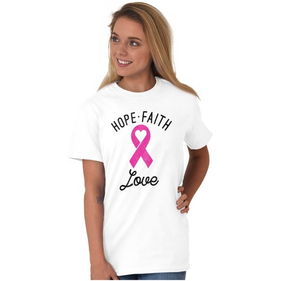 Hope Faith love Breast Cancer Ribbon Women's Graphic T Shirt Tees Brisco Brands L