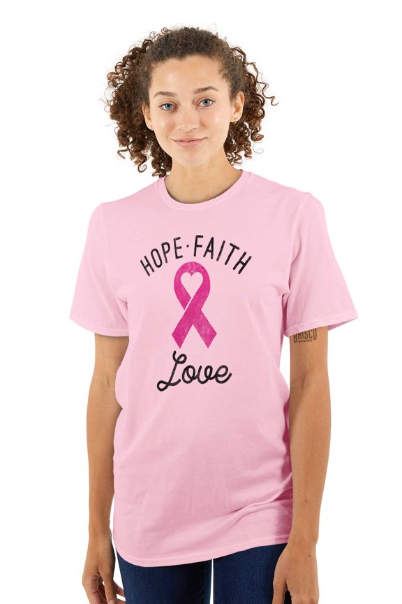 Hope Faith love Breast Cancer Ribbon Women's Graphic T Shirt Tees Brisco Brands L