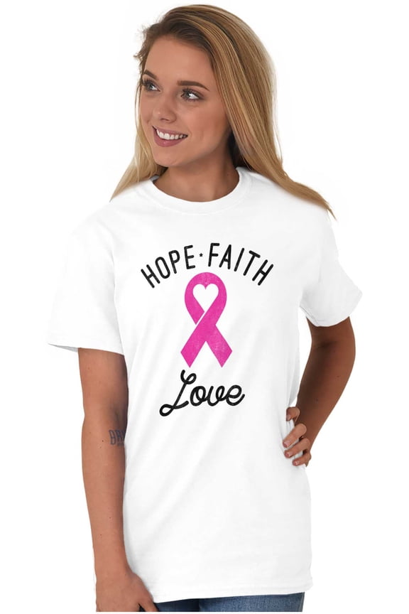 Hope Faith love Breast Cancer Ribbon Women's Graphic T Shirt Tees Brisco Brands X