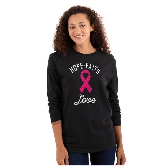 Hope Faith love Breast Cancer Ribbon Women's Long Sleeve T Shirt Brisco Brands M