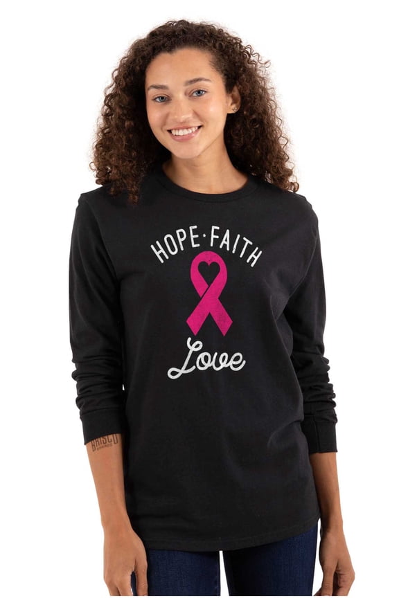 Hope Faith love Breast Cancer Ribbon Women's Long Sleeve T Shirt Brisco Brands S
