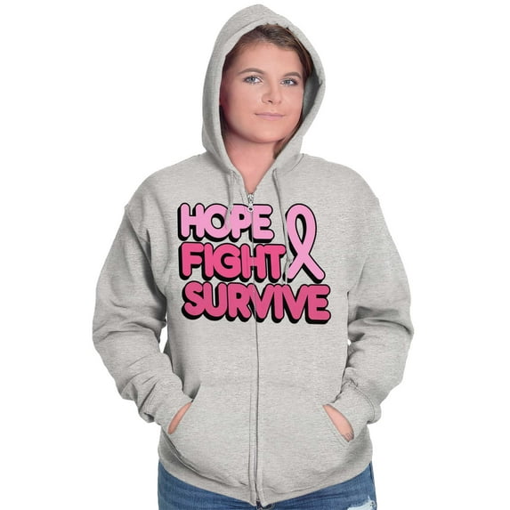Hope Fight Survive Breast Cancer Womens Plus Size Graphic Zipper Hoodie Brisco Brands 2X