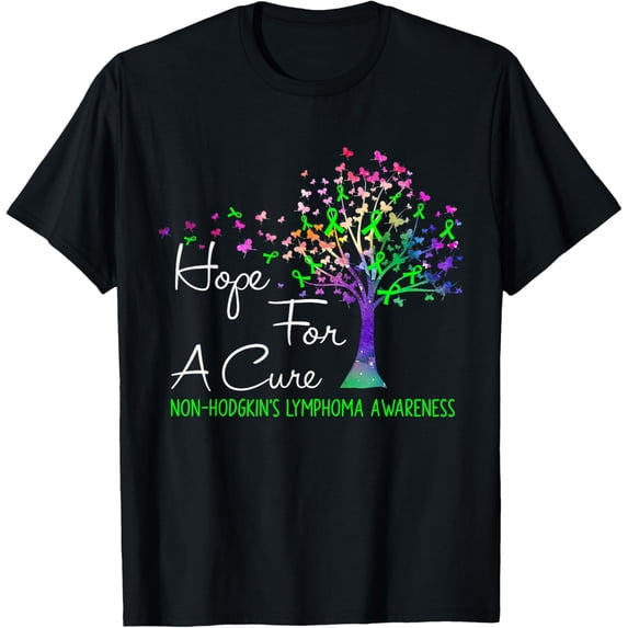 Hope For A Cure Non-Hodgkin's Lymphoma Awareness Tree Ribbon T-ShirtMen's and women's gift, black and white T-shirt, size: Extra large S-4XL