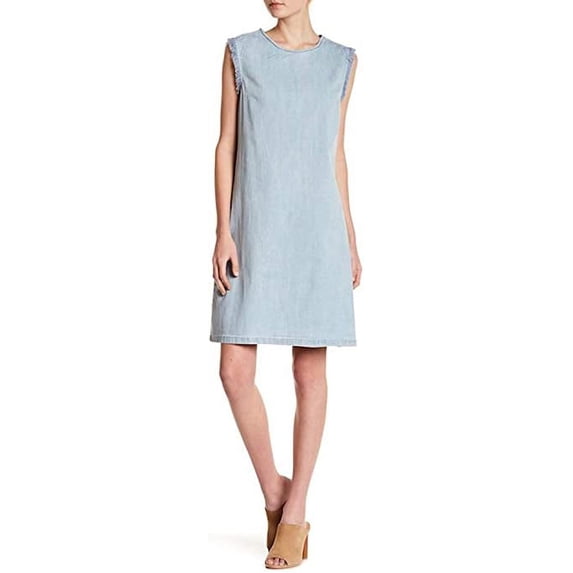 Hope & Harlow Denim Fringe Frayed Dress, Light Blue, 10
