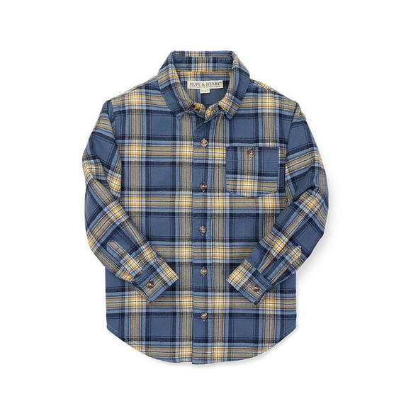 Hope & Henry Boys' Brushed Button Down Shirt | Blue and Yellow Plaid