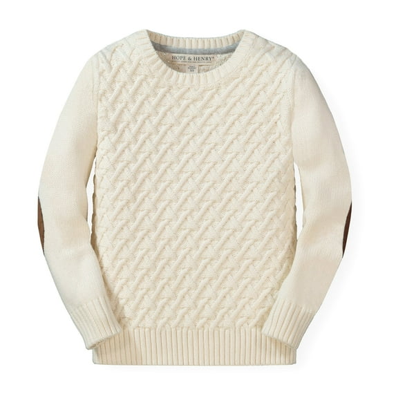Hope & Henry Boys' Herringbone Cable Sweater with Elbow Patches